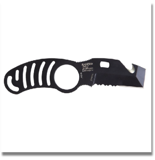 SIDE KICK RESCUE TOOL

AUS8 blade steel, Mike Vellekamp design, 4mm blade thickness, Built in belt cutter and oxygen key, Sheath has removable/reversible clip, Compatible with web platforms, Includes Velcro wrap for securing to boot, Includes breakaway neck chain